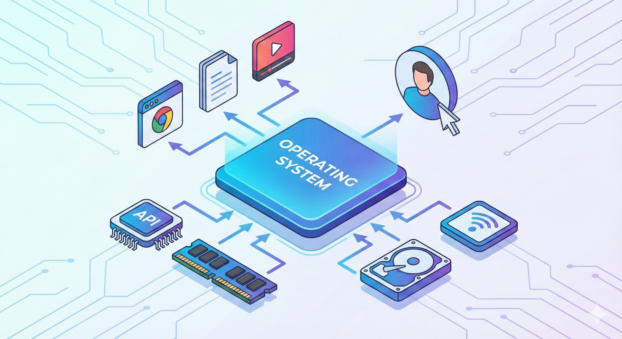 Ilustrasi cara kerja Sistem Operasi menghubungkan hardware dan user