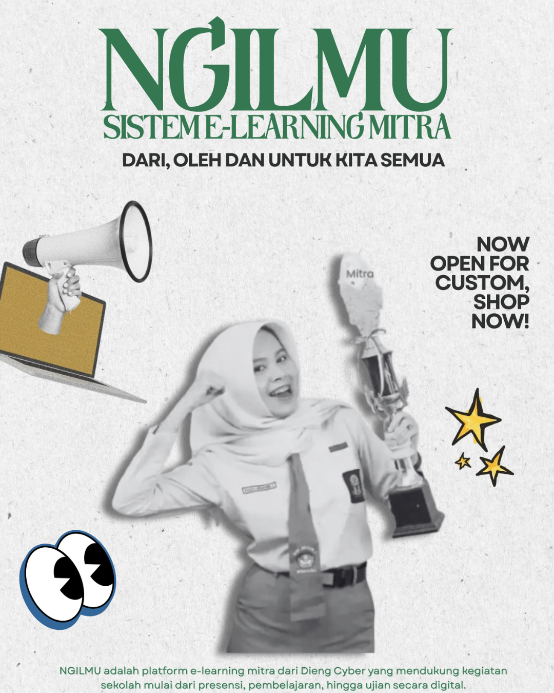 Dashboard Admin NGILMU E-Learning Sekolah untuk manajemen pembelajaran dan administrasi digital.